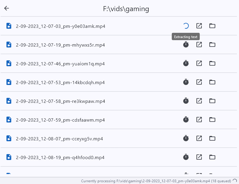 File list showing background text extraction process